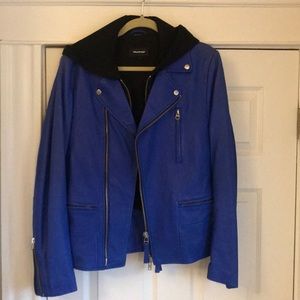 Mackage lambskin blue leather jacket Moto jacket